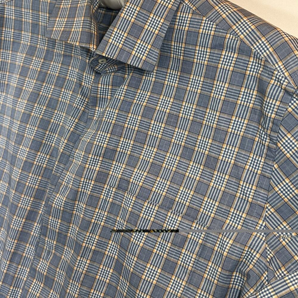 Peter Millar Men’s Medium Blue Orange Plaid 100% Cotton Long Sleeve Button Down